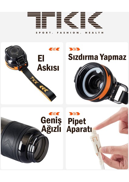Tkk 1000 ml Çift Kullanım Pipetli/rahat Içim Bpa Içermeyen Taşıma Askılı Tritan Su Matarası FFTKK1020-1000 modelleri