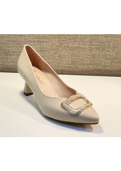 2014 Kadın Tokalı 6 cm Kadeh Ökçeli Stiletto Bej