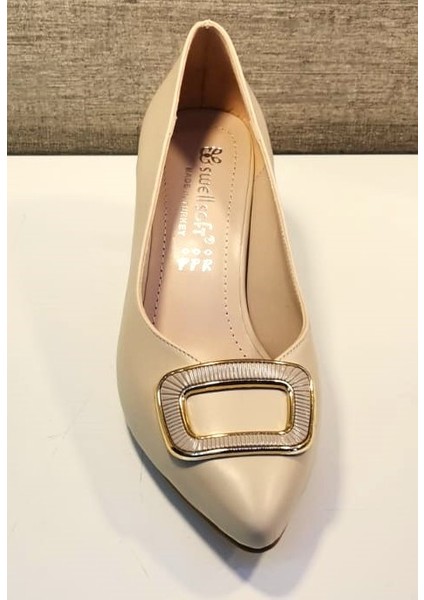 2014 Kadın Tokalı 6 cm Kadeh Ökçeli Stiletto Bej