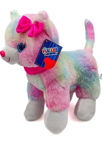 Peluş Pembe Tokalı Kedi 30 cm Renkli- Mavi Su Dünyası