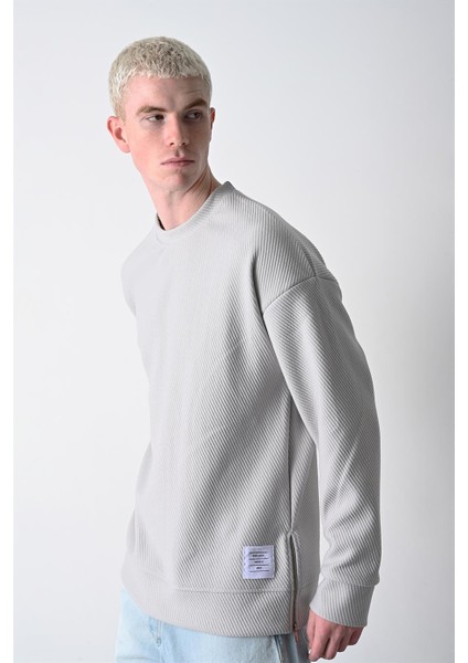 Erkek Gri Fitilli Yan Fermuar Detay Sweatshirt