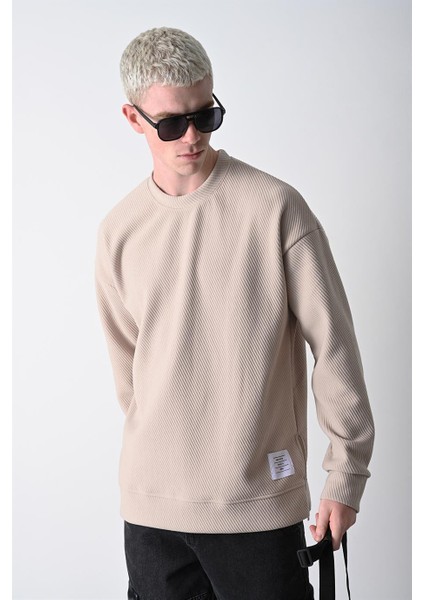 Erkek Krem Fitilli Yan Fermuar Detay Sweatshirt