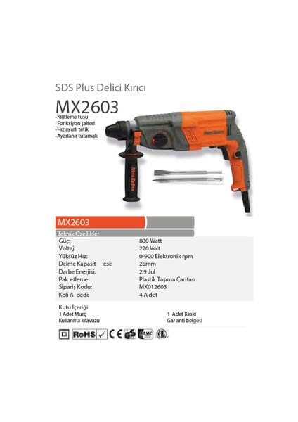 Max Extra MX2603 Sds Plus Delici Kırıcı Matkap