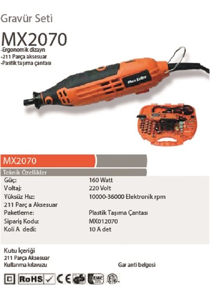 MX2070 Mini Taşlama Mikro Set Gravür