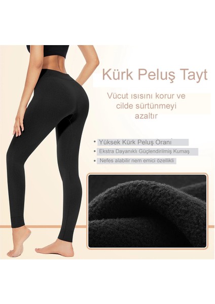 İçi Kürk Peluşlu Kışlık Termal Sıcacık Tutan Kadın Peluş Tayt Siyah modelleri