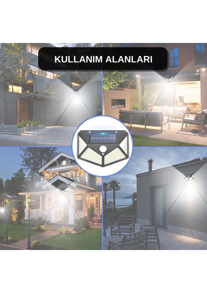 100 Ledli Solar Güneş Enerjili Hareket Sensörlü Bahçe Garaj Ev Aydınlatma Lambası 6 Adet