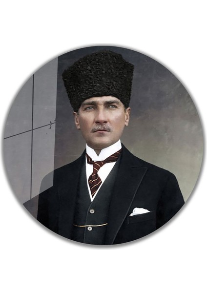 Atatürk Yuvarlak Cam Tablo 4mm Dayanıklı Temperli Cam
