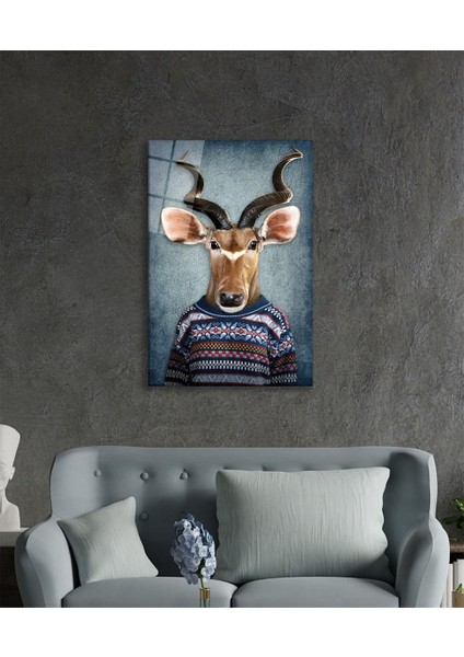 Insan Vücutlu Geyik Hayvan Portresi Cam Tablo, Ev ve Ofis Duvar Dekoru, Hediyelik Büyük Cam Tablo modelleri
