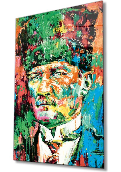 Atatürk Sanatsal Renkli 4mm Dayanıklı Cam Tablo Temperli Cam