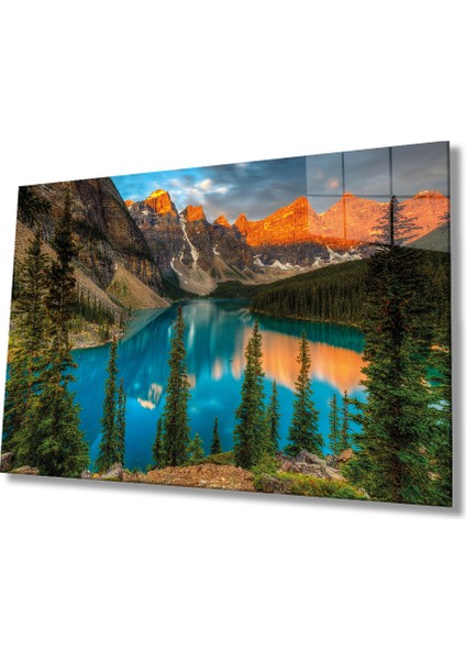 Dağ Yansıma Manzara Cam Tablo, Ev ve Ofis Duvar Dekoru, Hediyelik Büyük Temperli 4 mm Cam Tablo