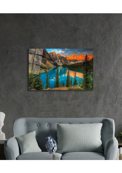 Dağ Yansıma Manzara Cam Tablo, Ev ve Ofis Duvar Dekoru, Hediyelik Büyük Temperli 4 mm Cam Tablo modelleri