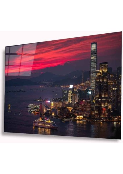 Akşam Şehir Manzarası Cam Tablo 4mm Dayanıklı Temperli Cam