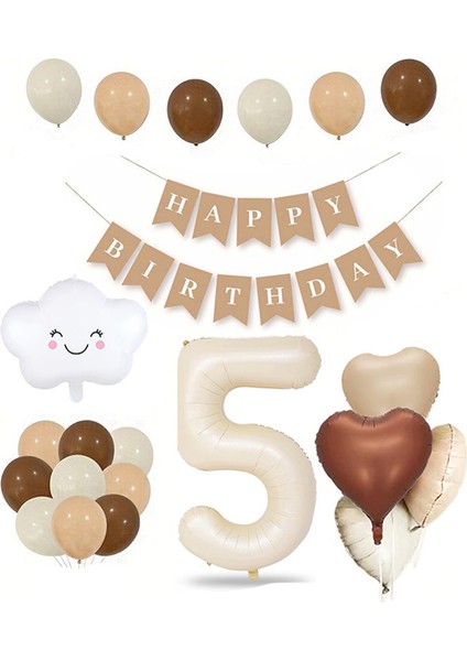 Retro Doğum Günü Seti; Krem Rakam Folyo, Banner, Kalp Folyo ve Lateks Balon
