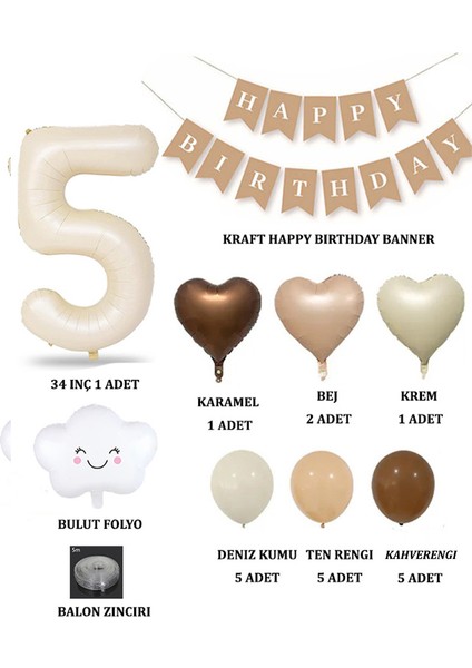 Retro Doğum Günü Seti; Krem Rakam Folyo, Banner, Kalp Folyo ve Lateks Balon fiyatları
