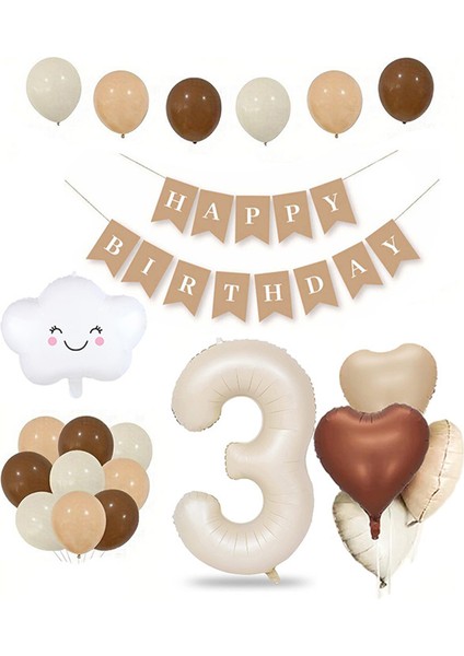 Retro Doğum Günü Seti; Krem Rakam Folyo, Banner, Kalp Folyo ve Lateks Balon