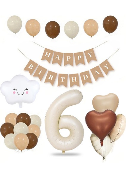 Retro Doğum Günü Seti; Krem Rakam Folyo, Banner, Kalp Folyo ve Lateks Balon