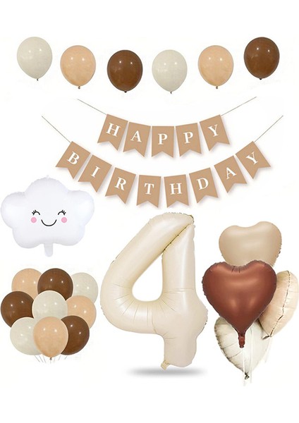 Retro Doğum Günü Seti; Krem Rakam Folyo, Banner, Kalp Folyo ve Lateks Balon