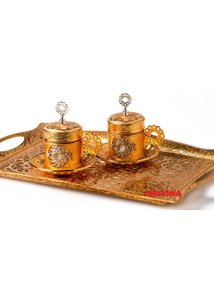 Osmanlı Motifli Otantik Gold Kahve Fincan Takımı 6 Kişilik Set