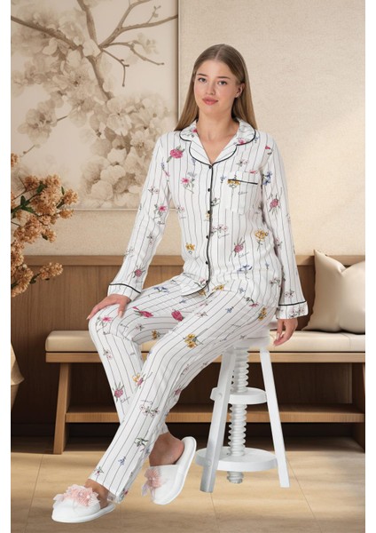 Mecit 5252 Boydan Düğmeli Kadın Pijama Takımı