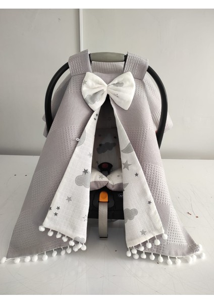 Puset Örtüsü ve Puset Minderi Wafel Pike Kumaşla Gri Renkli 115x80 cm