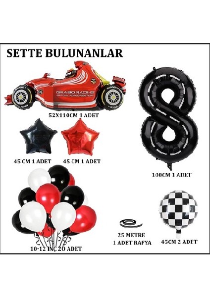 Yarış Arabası Temalı Doğum Günü Parti Kutlama Balon Seti