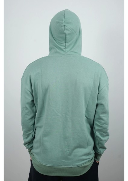 Erkek Kapüşonlu ve Önden Cepli Düz Polar Sweatshirt Turkuaz modelleri