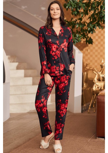 Mecit 5922 Çiçek Desenli Boydan Düğmeli Kadın Pijama Takımı modelleri