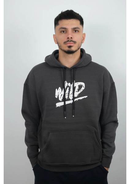 Erkek Kapüşonlu Polar Sweatshirt Wid Füme