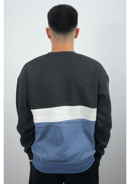 Erkek Sıfır Yaka Çizgili Polar Sweatshirt Story Füme modelleri