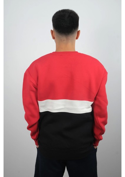 Erkek Sıfır Yaka Çizgili Polar Sweatshirt Story Kırmızı modelleri