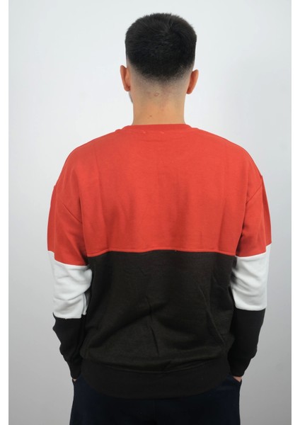 Erkek Sıfır Yaka Çizgili Sweatshirt Creattion Turuncu modelleri