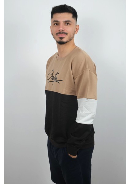 Daniel Milano Erkek Sıfır Yaka Çizgili Sweatshirt Creattion Kahverengi