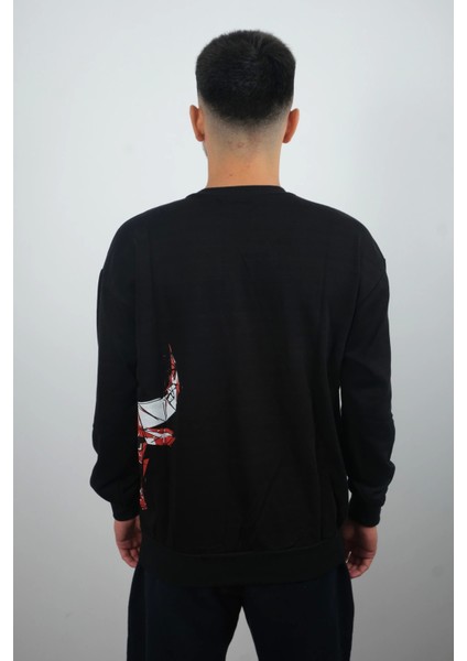 Erkek Sıfır Yaka Bulls Sweatshirt Siyah