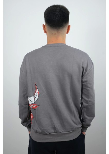 Erkek Sıfır Yaka Bulls Sweatshirt Gri