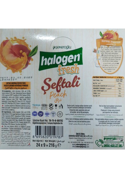Halogen Şeftali İçecek Tozu 9 gr x 24 fiyatları