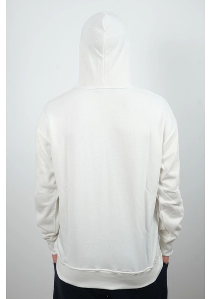 Erkek Kapüşonlu ve Önden Cepli Düz Polar Sweatshirt Ekru fiyatları