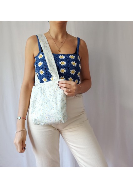 Mini Boy Papatya Desenli Baget Bez Çanta