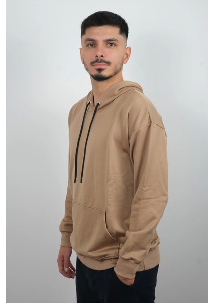 Daniel Milano Erkek Kapüşonlu ve Önden Cepli Düz Polar Sweatshirt Kahverengi