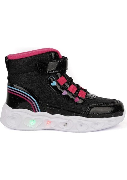 Pembe & Siyah Cırtlı Işıklı Hafif Taban Kız Çocuk Bot