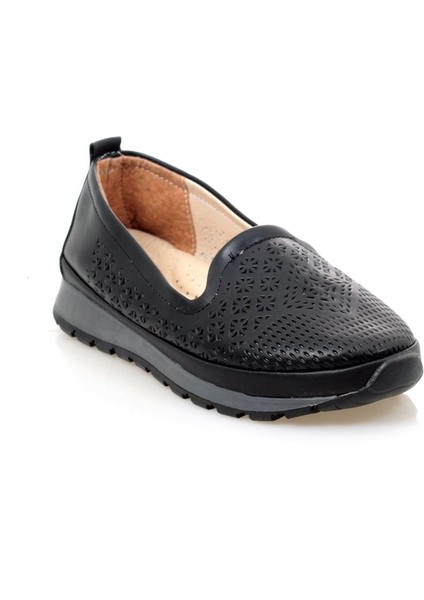 Deri Siyah Ortopedik Taban Desenli Günlük Ayakkabı modelleri