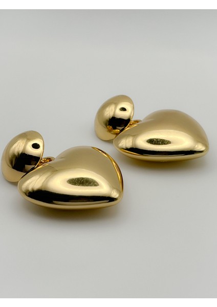 Özel Seri Büyük Bombeli Kalp Küpe Gold Renk Küpe modelleri