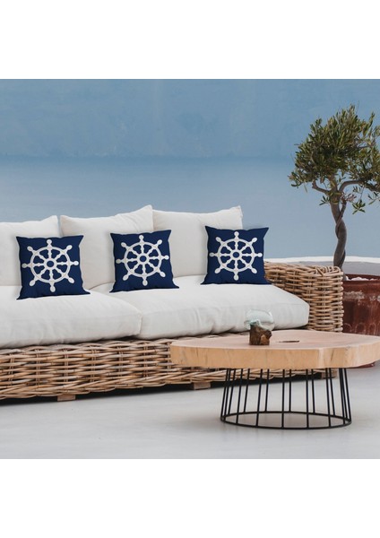Dümen Navy Blue / Marin Temalı Çift Taraflı Kırlent Kılıfı 2 Adet