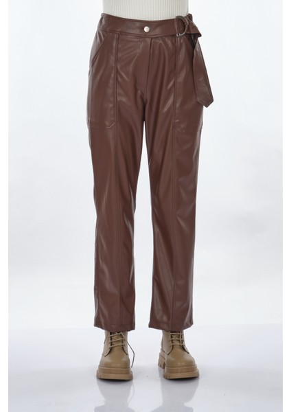 Kadın Deri Look Midi Pantolon - Yüksek Bel Kemerli modelleri