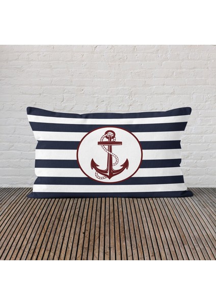 Kalın Çizgili Bordo Çapa 30CM x 50CM / Marin Temalı Çift Taraflı Kırlent Kılıfı