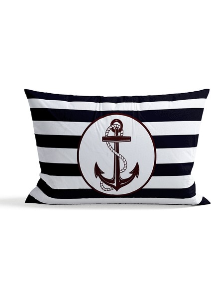 Kalın Çizgili Bordo Çapa 30CM x 50CM / Marin Temalı Çift Taraflı Kırlent Kılıfı