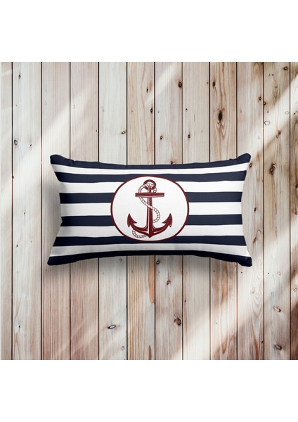 Kalın Çizgili Bordo Çapa 30CM x 50CM / Marin Temalı Çift Taraflı Kırlent Kılıfı