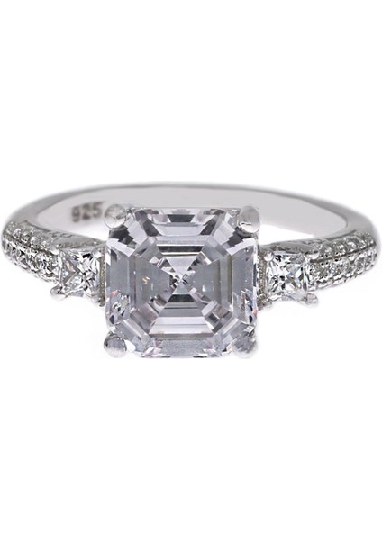 Bayan Üçlü Kare Taş Model Gümüş Yüzük