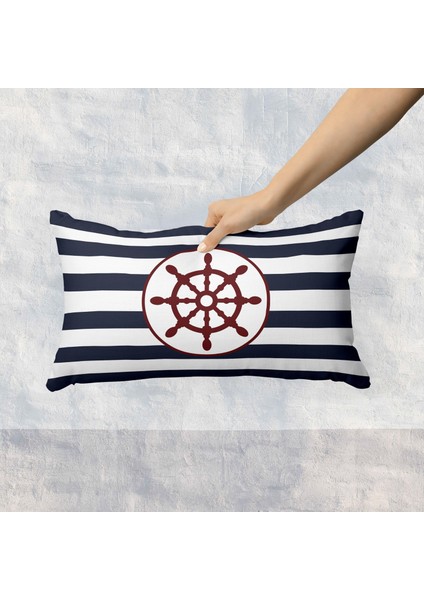 Kalın Çizgili Bordo Dümen 30CM x 50CM / Marin Temalı Çift Taraflı Kırlent Kılıfı