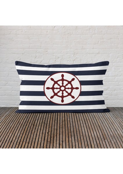Kalın Çizgili Bordo Dümen 30CM x 50CM / Marin Temalı Çift Taraflı Kırlent Kılıfı fırsatları