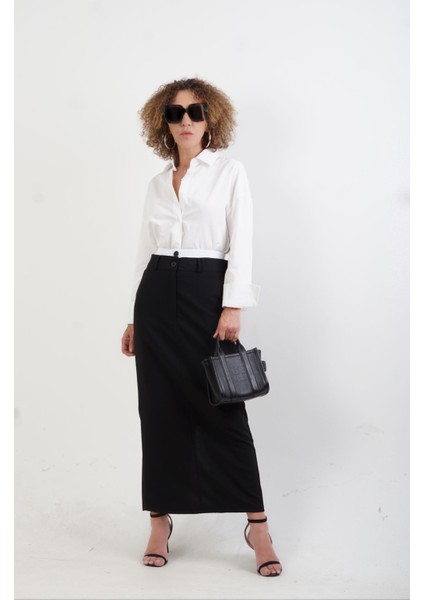 Siyah Poly Boxer Detaylı Etek